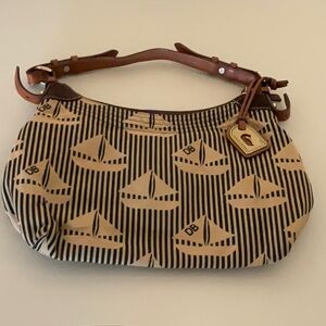 Dooney & Bourke Sailboat Print Canvas Navy Khaki Stripe Shoulder Bag